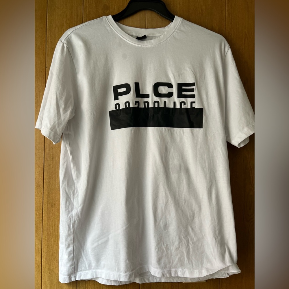 Police White and Black Short Sleeve Tee with Bold Graphic